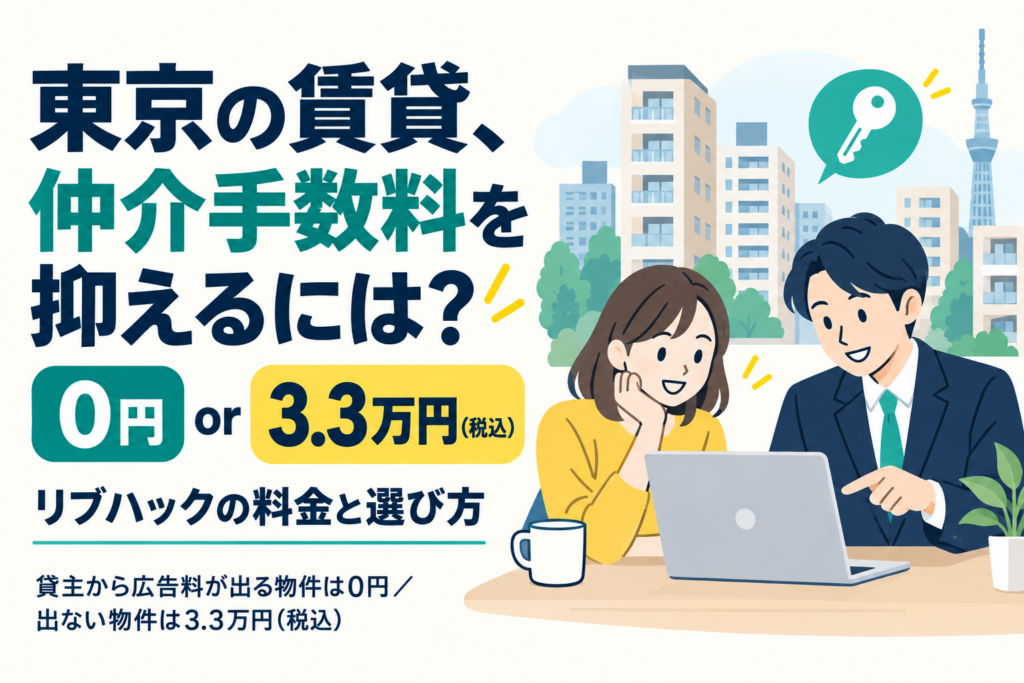 東京の賃貸、仲介手数料を抑えるには。リブハックの仲介手数料は0円または3.3万円（税込）